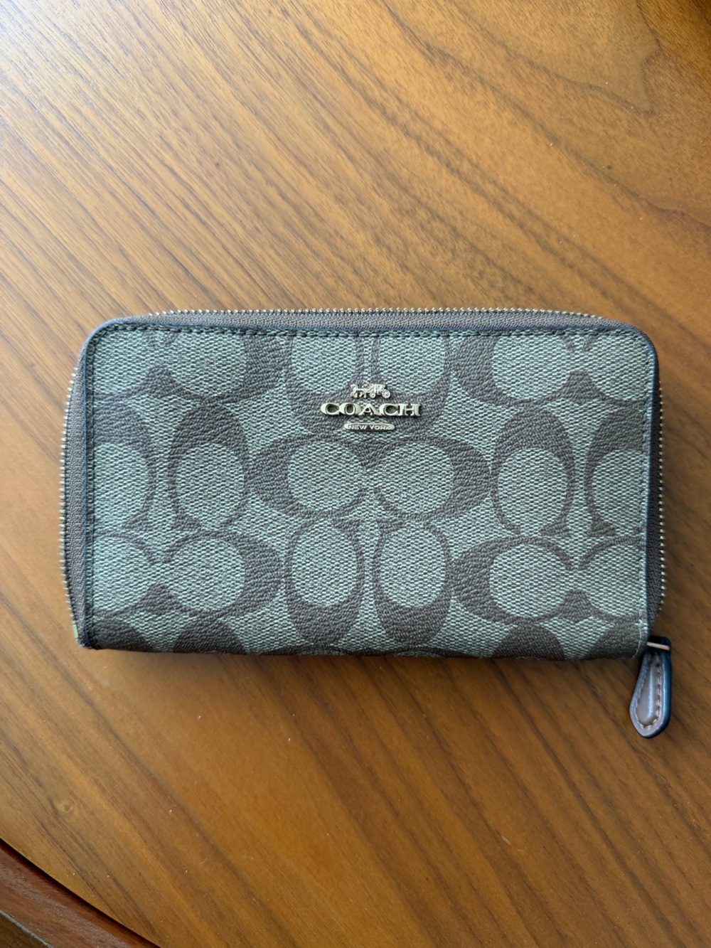Coach Signature Zip Around Wallet in Tan